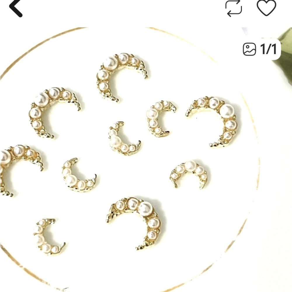 Faux pearl Gold Tone  Crescent nail Charm Set as shown